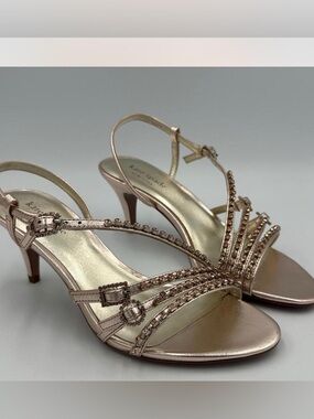 kate spade Metallic Rose Gold Crystal Strappy Heels